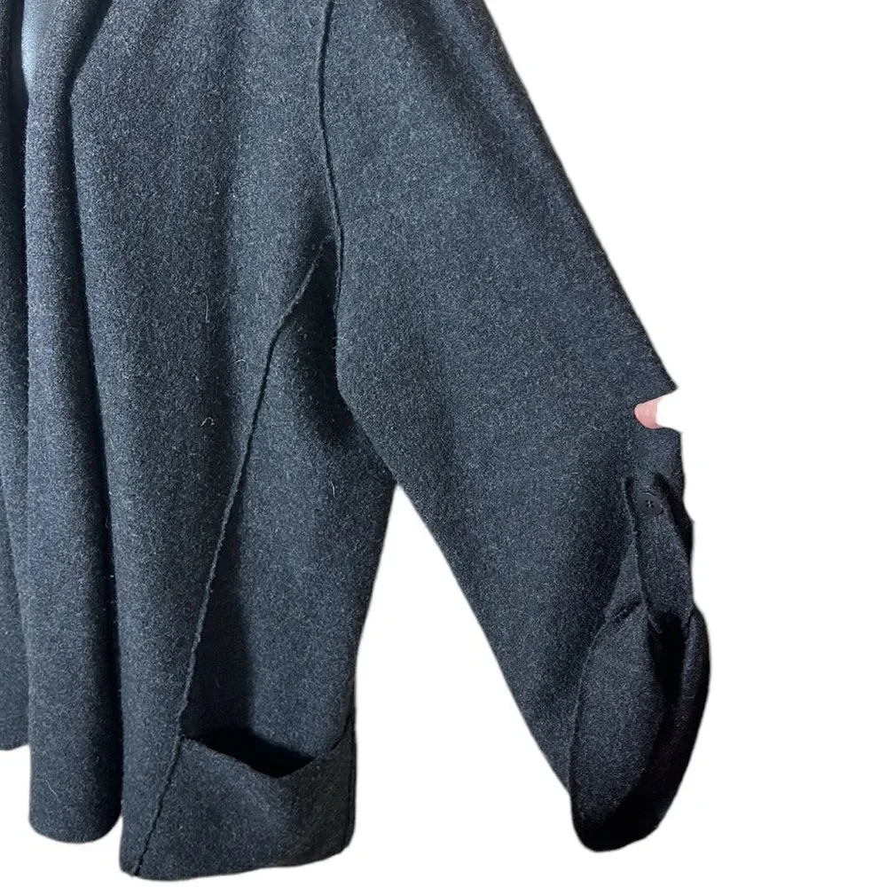 Eileen fisher 100% merino wool open front cardigan roll tab sleeve PL capsule